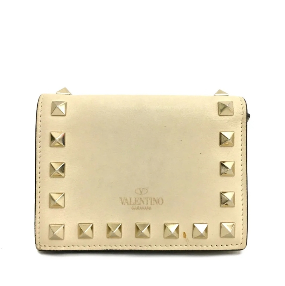 EUC VALENTINO Logo Studs Leather Bifold Wallet